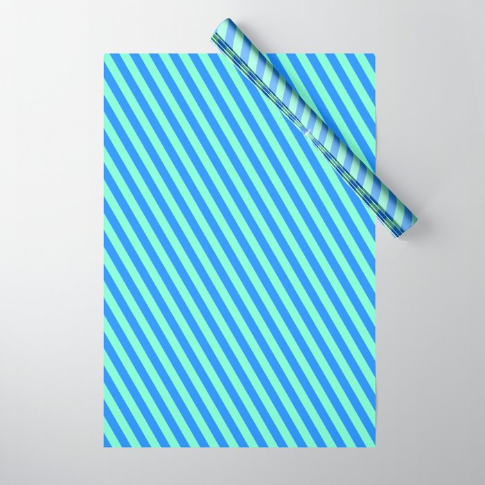 Aquamarine and Blue Colored Stripes/Lines Pattern Wrapping Paper