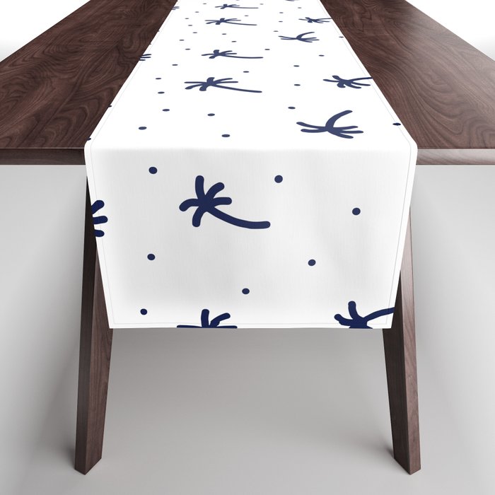 Navy Blue Doodle Palm Tree Pattern Table Runner