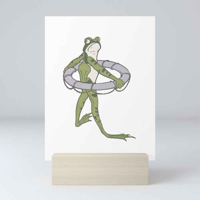 Frog with Swim Ring Vintage Art Mini Art Print