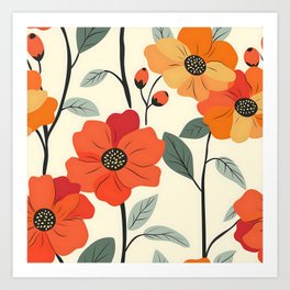 Retro Blossom: Mid-Century Floral Elegance Art Print