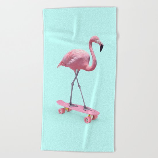 SKATE FLAMINGO Beach Towel