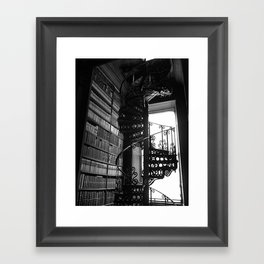 Stairs Trinity College Library Spiral Iron Wrought Staircase, Dublin, Ireland black and white photography Framed Art Print