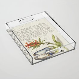 Oyster and flowers vintage calligraphic art Acrylic Tray