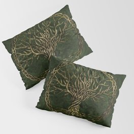 Tree of life -Yggdrasil -green and gold Pillow Sham