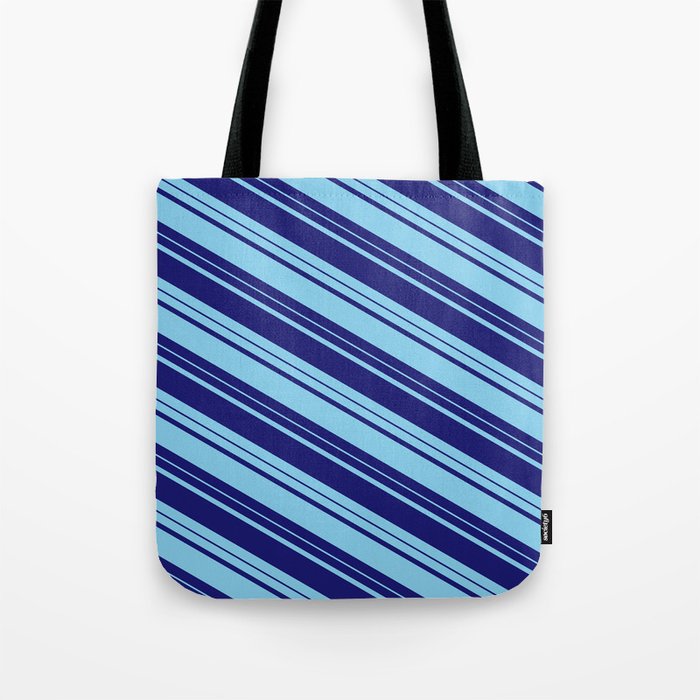 Midnight Blue and Sky Blue Colored Lines Pattern Tote Bag