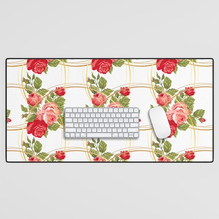 Folklore,roses,boho,trellis,ethnic,flowers pattern  Desk Mat