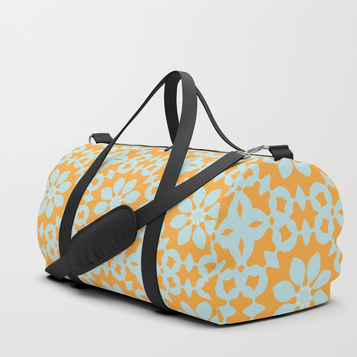 Abstract Geometric Flower Pattern Artwork 02 Color 02 Orange Duffle Bag