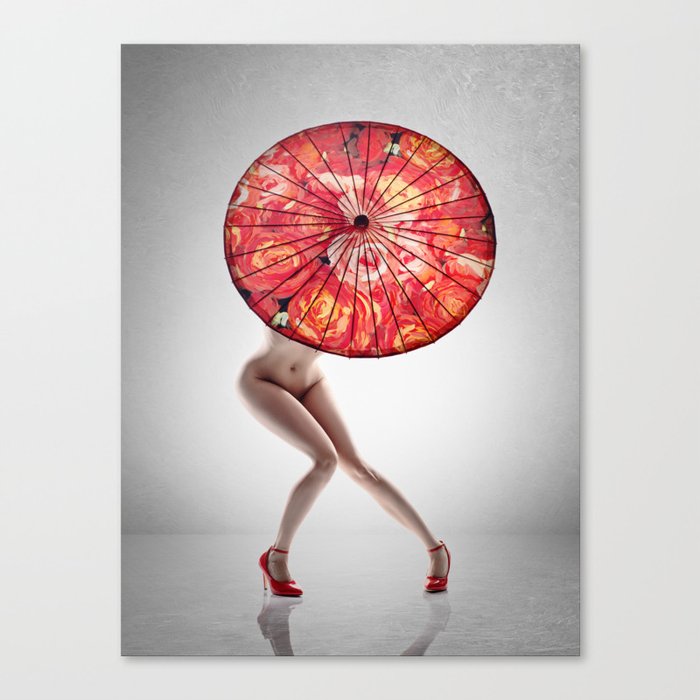 Lady with red shoes and parasol Canvas Print