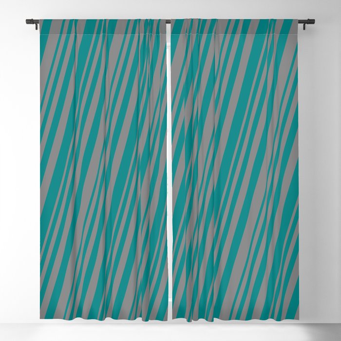 Teal and Gray Colored Striped Pattern Blackout Curtain