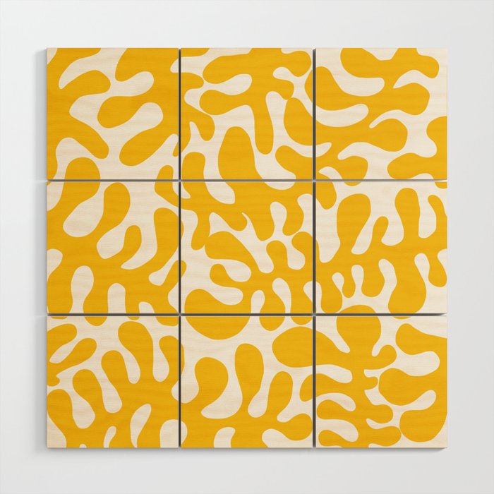 Yellow Matisse cut outs seaweed pattern on white background Wood Wall Art