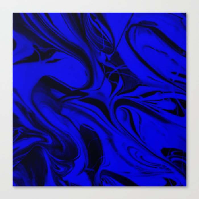 Black and Blue Swirl - Abstract, blue and black mixed paint pattern texture Canvas Print