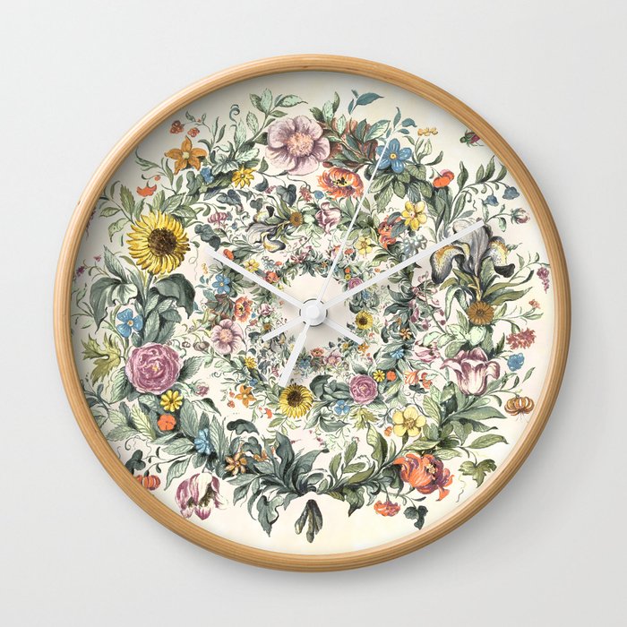 Cream floral spiral Wall Clock