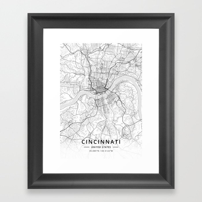 Cincinnati, United States - Light Map Framed Art Print