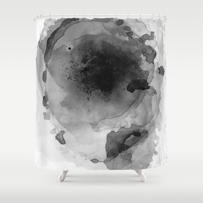 Black and Grey Abstract Watercolor Painting Monochrome Nebula 4 Shower Curtain
