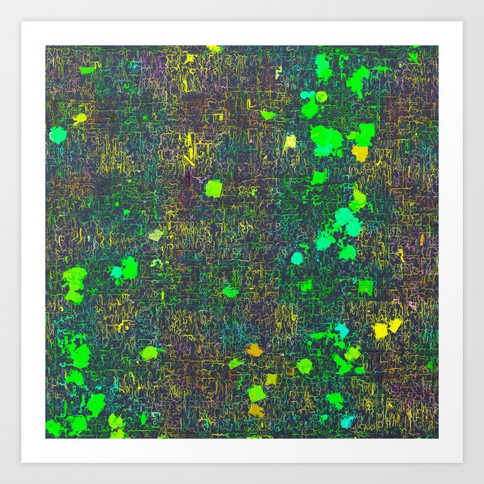 Psychedelic Abstract Art Texture Background In Green Yellow Black