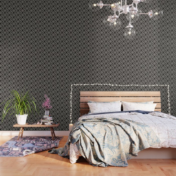 Modernist Abstract Arc Pattern 622 Black and Linen White Wallpaper