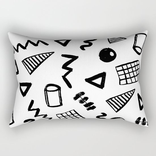 Black and white shapes minimal linocut pattern graphic scandi design Rectangular Pillow