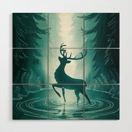 Majestic Deer Reflection Forest Wood Wall Art