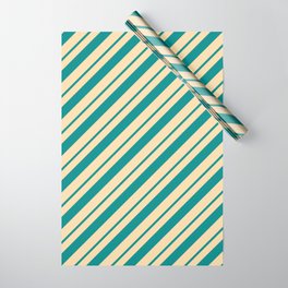 [ Thumbnail: Dark Cyan and Tan Colored Lines/Stripes Pattern Wrapping Paper ]