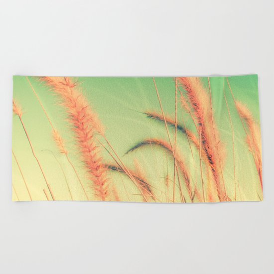 Swing into Spring (Reed Plants with Mint Green Sky Background) Beach Towel