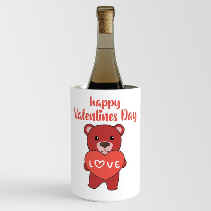 Valentine's Day Bear Cute Animals With Hearts Wine Chiller