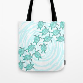 Watercolor Teal Sea Turtles on Swirly Stripes Tote Bag