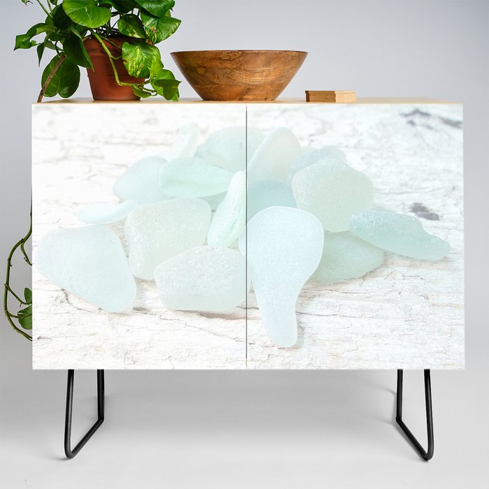 Pastel Pale Turquoise Sea Glass Faded Sea Foam Colors on White Weathered Wood - Photo 6 of 8 Credenza