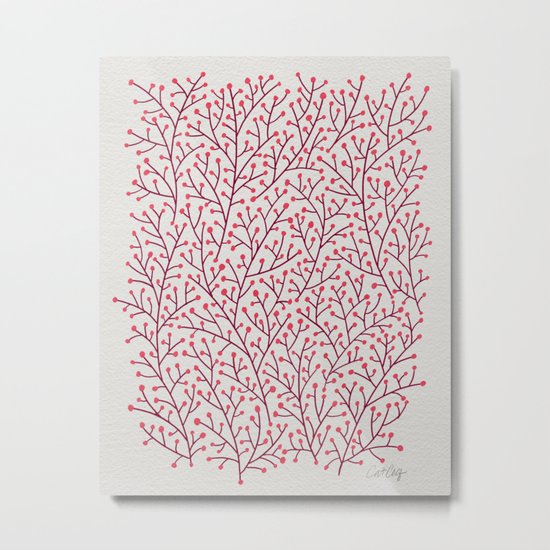 Pink Berry Branches Metal Print