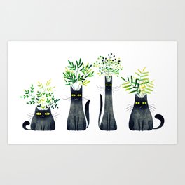 Four Plant Cats Art Print