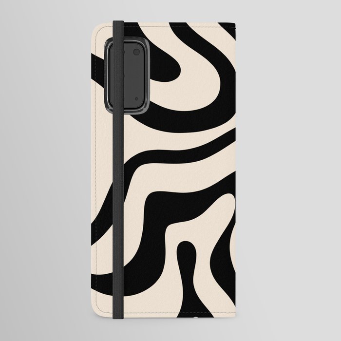 Modern Retro Liquid Swirl Abstract Pattern Vertical Black and Almond Cream Android Wallet Case