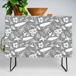Grey and White Surfing Summer Beach Objects Seamless Pattern Credenza