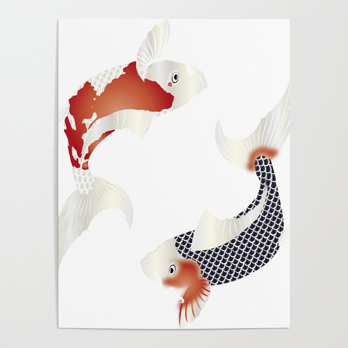Japanese style two artistic carp Poster
