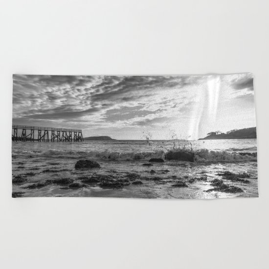 Magnolia Pier Black and White Beach Towel
