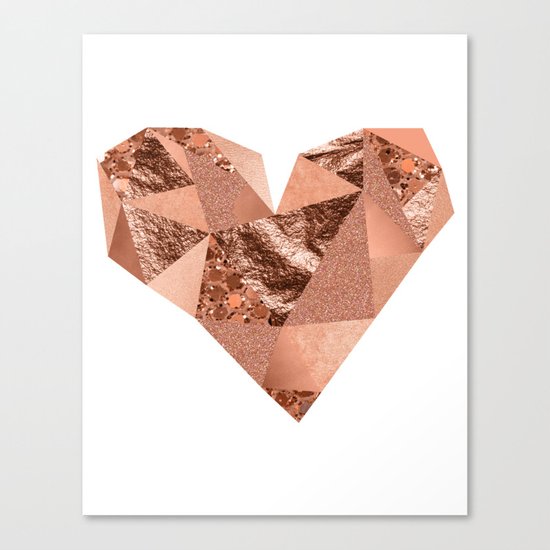 Rose gold geometric heart - glitter & foil Canvas Print