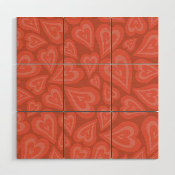 Retro Swirl Love - Deep orange red Wood Wall Art