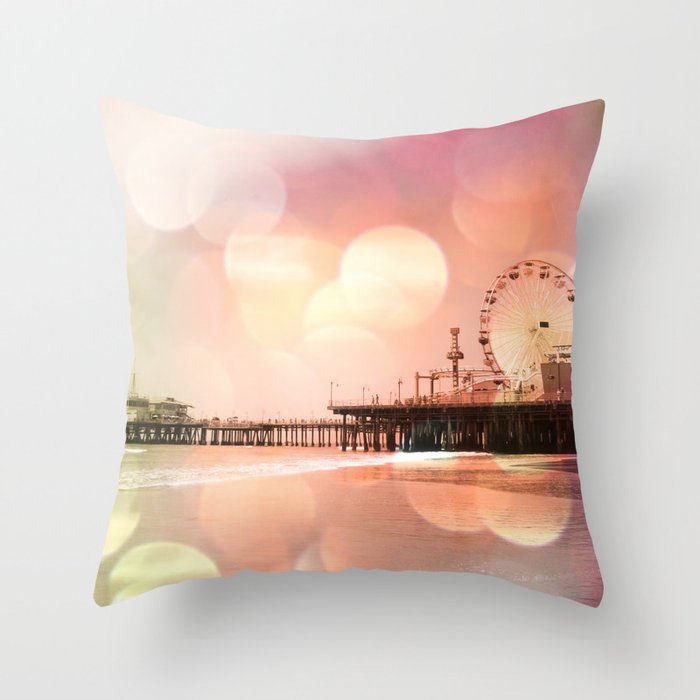 Sparkling pink Santa Monica Pier Throw Pillow