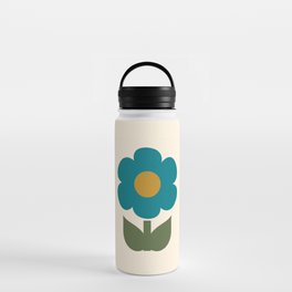 Primrose Flower Single Cute Retro Minimalist Floral Teal Green Ochre Cream Water Bottle