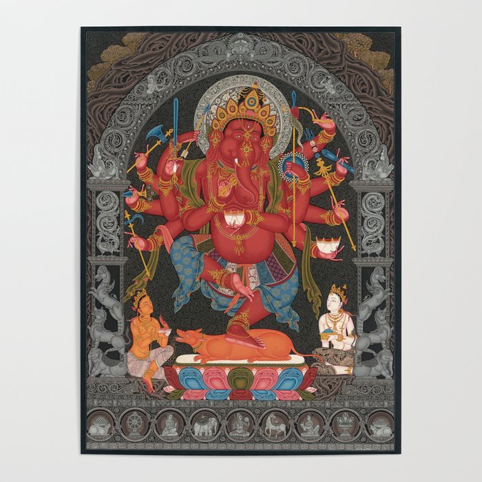 Tibetan Buddhism Ganesh Red Twelve Armed Poster