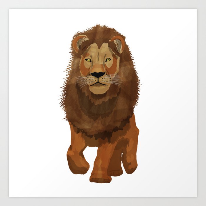 digital painting of a male brown lion Art Print