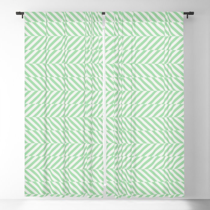 Hypnotic Pastel Mint Green and Off White Stripe Pattern Pairs to 2020 Color of the Year Neo Mint Blackout Curtain