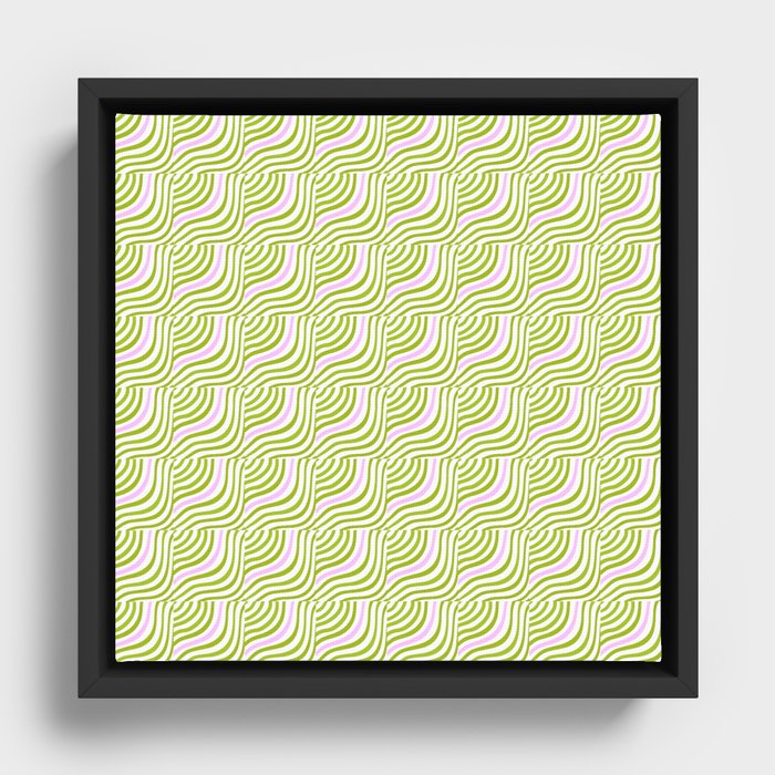 Green and Pastel Pink Stripes Shells Framed Canvas