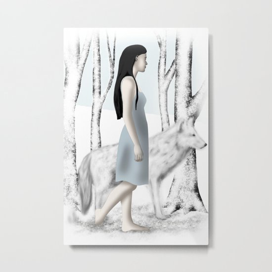 Girl with her Dog Metal Print