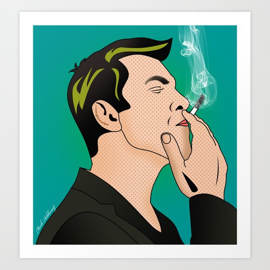 comics smocking man Art Print