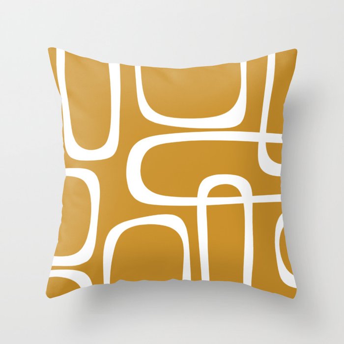 Midcentury Modern Retro Loop Pattern in Mustard Gold and White Throw Pillow