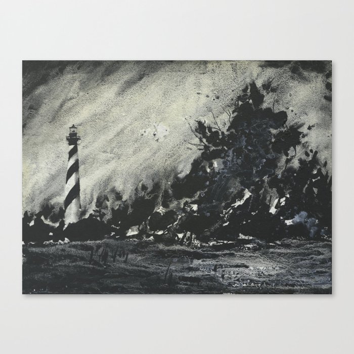 Cape Hatteras Lighthouse on the Outer Banks, NC monochromatic art.  Watercolor painting Cape Hatteras Lighthouse, OBX.  North Carolina lighthouse Canvas Print