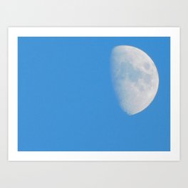 Waxing Gibbous Moon Art Print | Space, Afternoon, Cloudless, Gray, Detailed, Zoom, Outdoor, Planet, Blue, White 