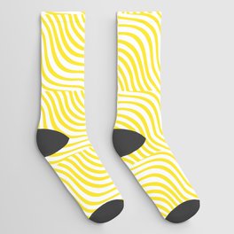 Modern Yellow Striped Shells Pattern Socks