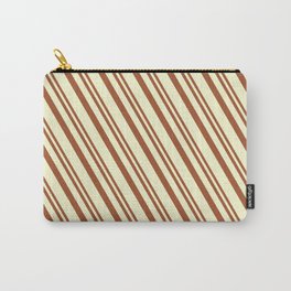 [ Thumbnail: Sienna & Light Yellow Colored Stripes Pattern Carry-All Pouch ]