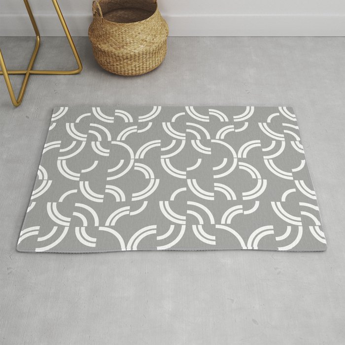 White curves on silver background Rug