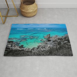 Beach in Turquoise Rug | Digitalmanipulation, Rottnestisland, Turquoise, Rocks, Photo, Beach, Australia, Color, Nature, Digital 